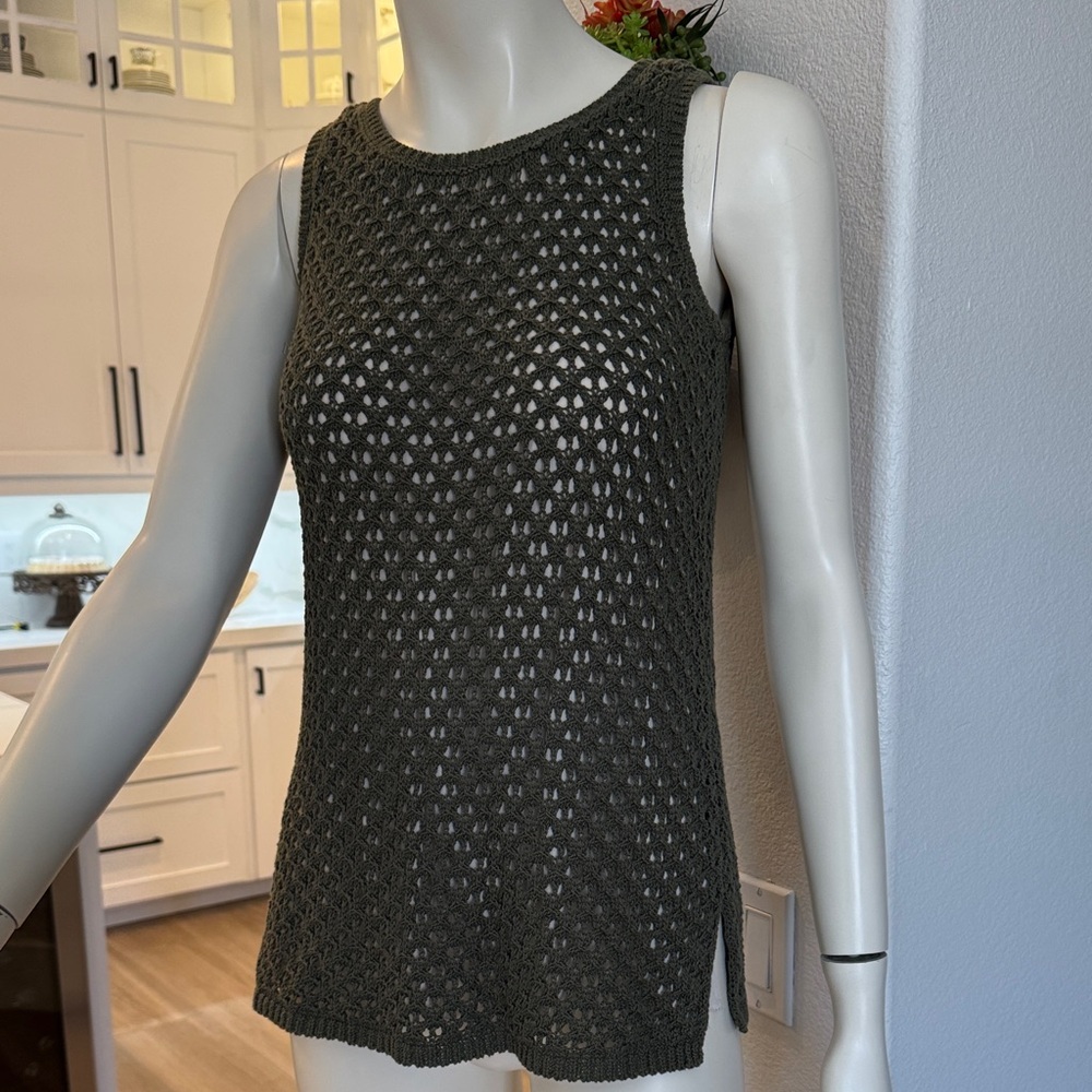 White House Black Market Olive Knit Tank Top XS